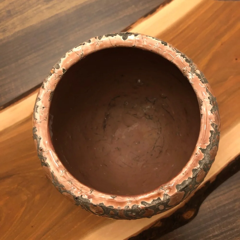 Textured Pink and Gray Lava Crackled Ceramic Planter